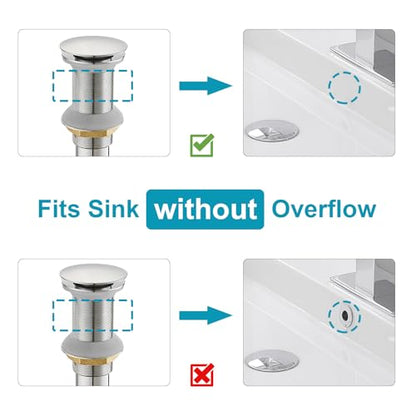 15/8" Bathroom Faucet Vessel Vanity Sink Pop up Drain Stopper Plug | without Overflow Fits Bathroom Standard Sink Hole 1-1/2" to 1-3/4" Polished Chrome Finish Push & Seal by Homevacious - color: Chrome, style: Without Overflow