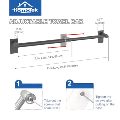Adhesive Adjustable Towel Bar, Self Stick Bathroom Towel Holders, HOMOTEK Bathroom Rod Size from 14 Inch to 24.5 Inch Single Hanger for Kitchen(Thickened 1 Pack Matte Black) - color: Heavy Duty-self-adhesive-matte Black, size: 1 Pack
