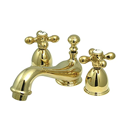 Kingston Brass KS3952AX Restoration Mini Widespread Lavatory Faucet with Metal Cross Handle, Polished Brass, 4-Inch Adjustable Center - color: Polished Brass