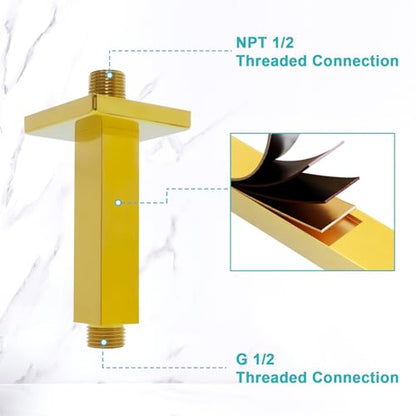 Enga Square Shower Arm with Flange, 3 Inches Ceiling Mount Replacement Rain Shower Head Straight Arm, Bright Gold - color: Polished Gold, style: 3 Inch