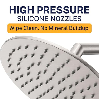 HammerHead Showers Solid Metal Round 8 Inch Rainfall Shower Head, High Flow Shower Head Optimized for Pressure, Brushed Nickel, 1.75 GPM - color: Brushed Nickel, size: 1.75 GPM