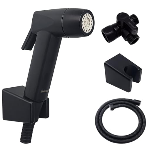 Handheld Bidet Sprayer for Toilet, Lockable Push Button, 2 Spray Modes, High Pressure ABS Bidet Sprayer Set with Hose & T-Valve, Easy Install – Black - color: Black Color