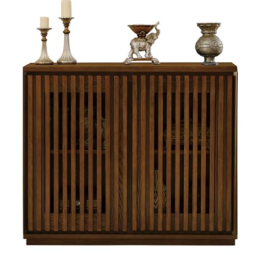 Narrow Sideboard Buffet Cabinet,Small Wooden Storage Cabinet Walnu | Mid Century Modern Accent Credenza Cabinet with Doors & Shelves, Wood Coffee Bar TV Media Console Table for Kitchen,Entryway - color: B- Walnut, size: 1 Piece