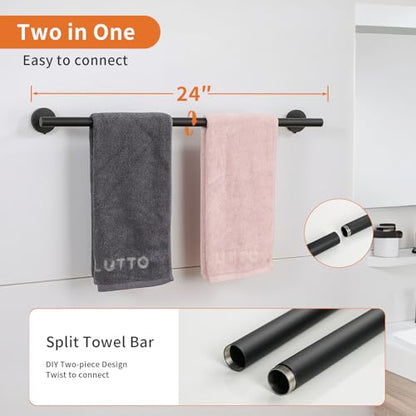 5-Piece Matte Black Bathroom Hardware Set, Towel Racks Set for Bathroom SUS304 Stainless Steel Toilet Paper Holder Wall Mounted, 24 Inch Modern Bathroom Accessories Kit - color: A-24 Matte Black