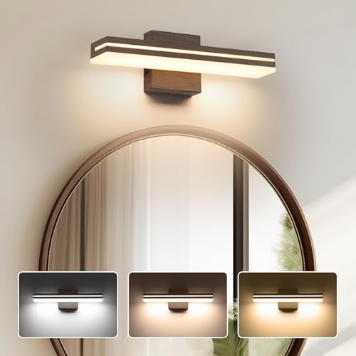 SineRise LED Modern Bathroom Vanity Light Fixtures (16-Inch, 3000K/4000K/6000K, Dimmable), Brown Wood Painted Modern Acrylic Bathroom Wall Lighting Fixtures Over Mirror - color: Brown, size: 16-Inch