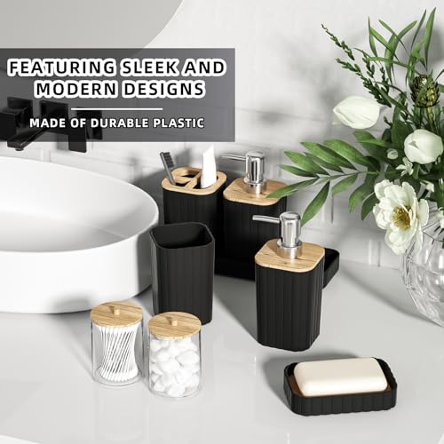 XLHOMO Bathroom Set - 25PC Black Bathroom Set with Shower Curtain and Rugs, Bathroom Accessories Set, Black Shower Curtain Set with Bathroom Trash Can - size: Bath Set+Shower Curtain+Rugs, style: Black