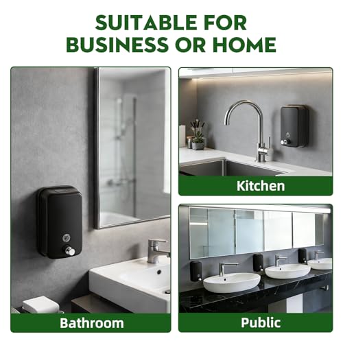RYTOXILO Wall Soap Dispenser 1000ml/34 fl oz Commercial Soap Dispenser Stainless Steel Soap Dispenser Hand Soap Dispenser for Bathroom Kitchen Wall Mounted(Matte Black) - color: Black