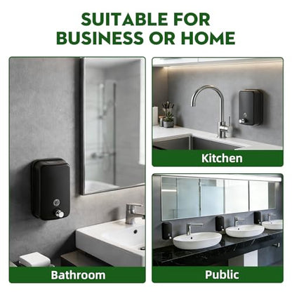 RYTOXILO Wall Soap Dispenser 1000ml/34 fl oz Commercial Soap Dispenser Stainless Steel Soap Dispenser Hand Soap Dispenser for Bathroom Kitchen Wall Mounted(Matte Black) - color: Black
