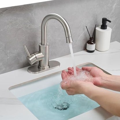 Brushed Bathroom Sink Faucet with Pull Out Sprayer for 1 Hole,Bar Sink with Pop-Up Drain,Single Handle Small Kitchen Faucet with 4 in Deck Plate,360°Swivel Faucet for Farmhouse Vanity - color: Brushed Nickel, style: Pull out-R