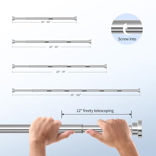 Mcrbeay Shower Curtain Rod, 1" Diameter Heavy Duty Tension Shower Rod, Non Slip Adjustable 28-46 inch No Drilling Shower Curtain Rods Spring Tension For Bathroom, Shower Stall, No Rust, Silver - color: Silver, size: 28-46 Inches