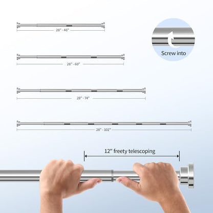 Mcrbeay Shower Curtain Rod, 1" Diameter Heavy Duty Tension Shower Rod, Non Slip Adjustable 28-46 inch No Drilling Shower Curtain Rods Spring Tension For Bathroom, Shower Stall, No Rust, Silver - color: Silver, size: 28-46 Inches