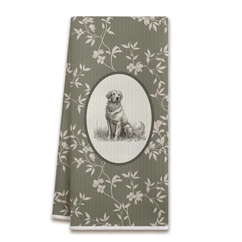 Vintage Floral Hand Towels for Bathroom - Golden Retriever Kitchen Hand Towels Decorative, Dog Themed Bathroom Decor, Golden Retriever Gifts for Women, Housewarming Gifts New Home Idea - color: Color-a13