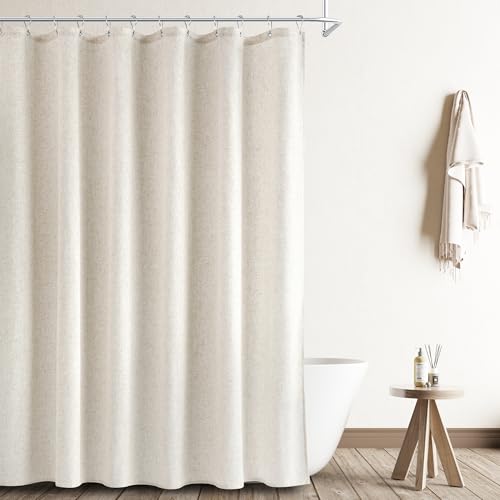 78 Inches Long Shower Curtain,Tall Country Boho Farmhouse Linen Shower Curtains for Bathroom Natural Cloth Weighted Fabric Bath Curtains Liner with Hooks, Beige/Cream, 72x78 - color: Linen, size: 72"W x 78"L (Pack of 1)