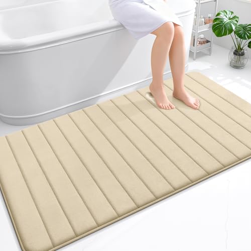 OLANLY Memory Foam Bath Mat 59x35, Super Soft Absorbent Bathroom Rugs, Quick Dry, Machine Washable Shower Floor Rugs, Bathmat Carpet, Bathroom Home Decor Accessories, Beige - color: Beige, size: 59" X 35"