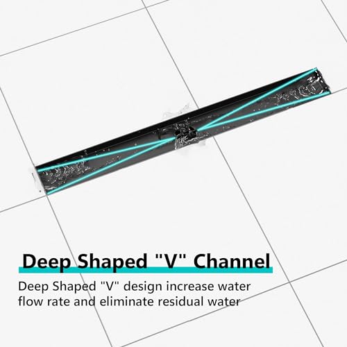 Neodrain 28" Matte Black Linear Shower Drain,2-in-1 Flat& Tile Insert Cover | 304 Stainless Steel,Fast Drainage, Durable,Rectangle Shower Floor Drain with Adjustable Feet,Hair Strainer,Fits Bathrooms - color: Matte Black, size: 28 In