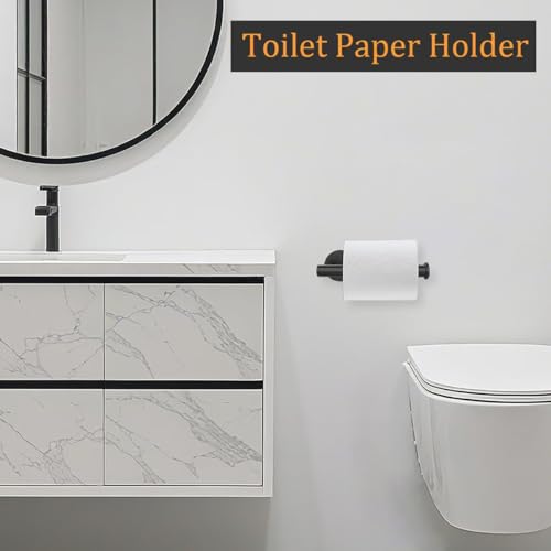Toilet Paper Holder - SUS 304 Stainless Steel Toilet Paper Holder Wall Mount, Toilet Paper Roll Holder for Bathroom, Kitchen, Washroom - Matte Black