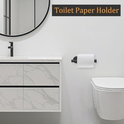 Toilet Paper Holder - SUS 304 Stainless Steel Toilet Paper Holder Wall Mount, Toilet Paper Roll Holder for Bathroom, Kitchen, Washroom - Matte Black