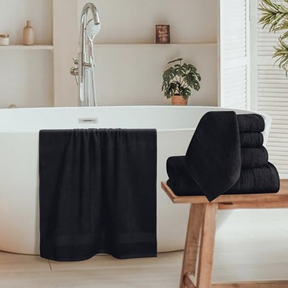 Belizzi Home 8 Piece Towel Set 100% Ring Spun Cotton, 2 Bath Towels 27x54, 2 Hand Towels 16x28 and 4 Washcloths 13x13 - Ultra Soft Highly Absorbent Machine Washable Hotel Spa Quality - Black - color: Black, size: 8 Piece Towel Set