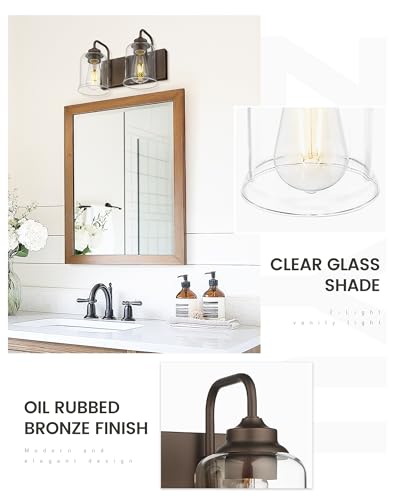 zeyu Oil Rubbed Bronze Bathroom Light Fixtures, 2-Light Bath Vanity Light, 12.5 Inch Farmhouse Wall Sconces with Clear Glass Shade, ZSL72B-2W ORB - color: Oil-Rubbed Bronze, size: 2-Light