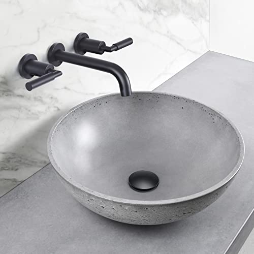 RBROHANT Black Wall Mount Faucet with Pop up Drain Set for Sink Without Overflow, Matte Black Dual Handle Wall Mounted Bathroom Sink Faucet, Brass Rough-in Valve Included, RB0735D - color: Matte Black, style: Lever Handle Faucet with Drain