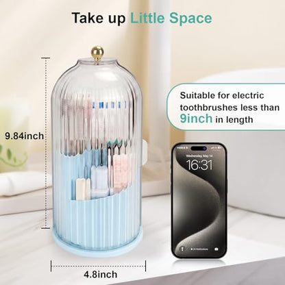 QIYVLOS Toothbrush Holders with Sliding Lid, Rotating 3 Slots Bathroom Organizer Countertop, Tooth Brush Toothpaste Holder Bathroom Counter Stand Sink Organizer Caddy for Makeup Brushes Holder (Blue) - color: Blue+Transparent