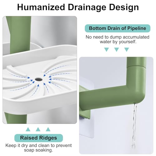Soap Holder Four Layer Wall Mounted NO-Drilling Rotatable Self-draining Removable Soap Dish for Shower Bathroom Tray,Self Draining Sponge Holder,Razor Holder（White/Green） - color: White/Green
