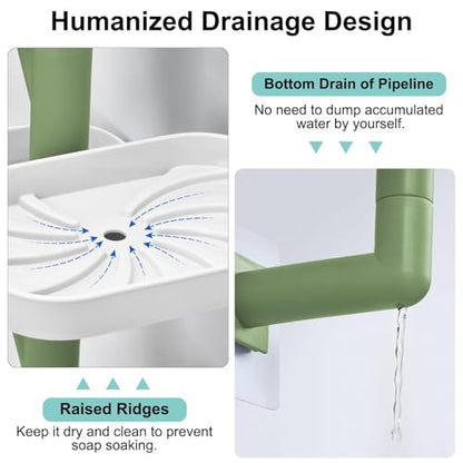 Soap Holder Four Layer Wall Mounted NO-Drilling Rotatable Self-draining Removable Soap Dish for Shower Bathroom Tray,Self Draining Sponge Holder,Razor Holder（White/Green） - color: White/Green