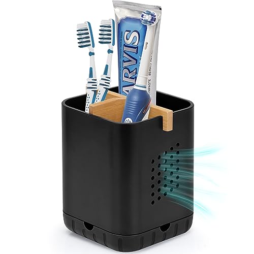 Boperzi Black Toothbrush Holders for Bathroom, Electric Toothbrush Holder with Bamboo Divider, Detachable Anti-Slip Toothbrush and Razor Holder Drainage for Shower, Toothbrush Organizer and Storage - color: Black
