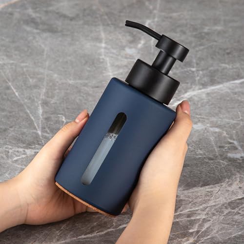 Enra Glass Hand Soap Dispenser,12oz Navy Blue Liquid Bathroom Soap Dispenser with Stainless Steel Lotion Pump for Bathroom Kitchen - color: Blue