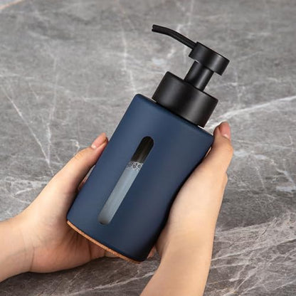 Enra Glass Hand Soap Dispenser,12oz Navy Blue Liquid Bathroom Soap Dispenser with Stainless Steel Lotion Pump for Bathroom Kitchen - color: Blue