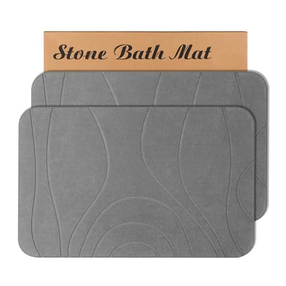 Stone Bath Mat, 2 Pack Diatomaceous Earth Shower Mat, Non-Slip Super Absorbent Quick Drying Bathroom Floor Mat, 24x15, Grey - color: Grey