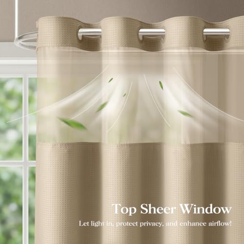 Beige Hook Free Waffle Shower Curtain & Snap-in Fabric Liner,54x81 | Less Time to install, 3 in 1 Fabric Shower Curtain and Liner Set with Magnets, Stall, Long, Shower Curtains for Bathroom - color: B Beige, size: 54"W x 81"L (Pack of 1)
