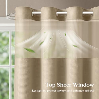 Beige Hook Free Waffle Shower Curtain & Snap-in Fabric Liner,54x81 | Less Time to install, 3 in 1 Fabric Shower Curtain and Liner Set with Magnets, Stall, Long, Shower Curtains for Bathroom - color: B Beige, size: 54"W x 81"L (Pack of 1)