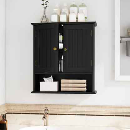Bathroom Wall Cabinet, Bathroom Cabinet Wall Mount with 2 Doors and Open Shelf, Over The Toilet Wall Storage, Wooden Medicine Cabinets - color: Bathroom Cabinet-black
