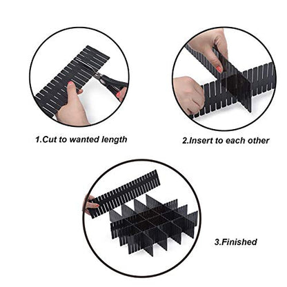 Onerbuy 8pcs Adjustable Grid Drawer Dividers DIY Plastic Closet Separator Tidy Organizer Container for Underwear Socks Belt Office Supplies (Black) - color: Black