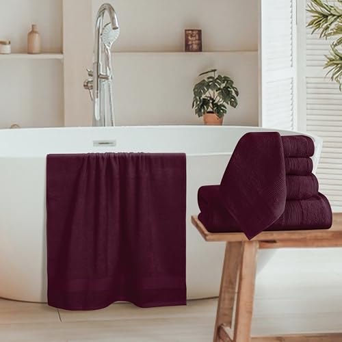 8 Piece Towel Set 100% Ring Spun Cotton, 2 Bath Towels 27x54, 2 Hand Towels 16x28 and 4 Washcloths 13x13 - Ultra Soft Highly Absorbent Machine Washable Hotel Spa Quality - Burgundy - color: Burgundy, size: 8 Piece Towel Set