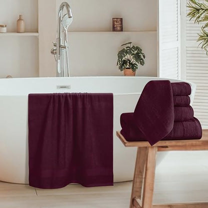 8 Piece Towel Set 100% Ring Spun Cotton, 2 Bath Towels 27x54, 2 Hand Towels 16x28 and 4 Washcloths 13x13 - Ultra Soft Highly Absorbent Machine Washable Hotel Spa Quality - Burgundy - color: Burgundy, size: 8 Piece Towel Set
