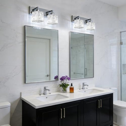 Brushed Chrome Crystal Bathroom Vanity Light, 2-Light Modern Bathroom Lighting Fixtures Over Mirror,Chrome Wall Sconce Light Fixtures with Square Shade - color: Chrome-Square Shade, size: 2-LIGHT
