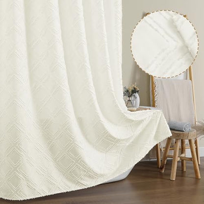 Cream Shower Curtain Set, Jacquard Geometric Textured Fabric Boho Shower Curtain for Bathroom, Soft Hotel Style Farmhouse Shower Curtains Grommet Top 12 Hooks, Machine Washable, 72x72, Cream - color: Cream, size: 72"W x 72"L (Pack of 1)