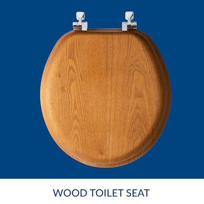 Mayfair Natural Oak Veneer Toilet Seat with Chrome Hinges, Round, Wood - size: Round