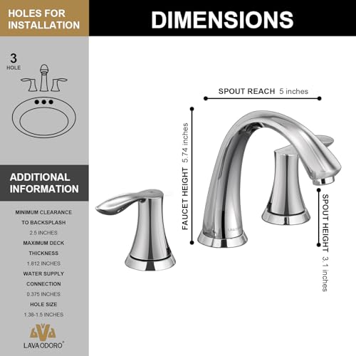 Bathroom Faucet for Sink 3 Hole, Chrome, BF405-C | 8 inch Widespread Bathroom Faucet 2 Handle Bathroom Sink Faucet for Vanity with Drain Assembly Supply line, Chrome - color: Chrome