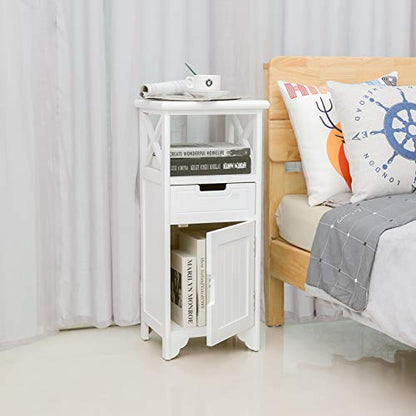 30" High Fully Assembled Nightstand with Drawer and Doors,Solid Wood,White | 30Inch Height Pre-Assembled Side End Table, No Assembly Bathroom Cabinet, Open Shelf, Slim Floor Standing Storage Cabinet - color: White