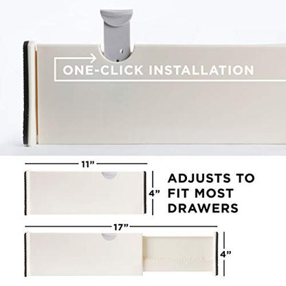4 Adjustable Drawer Dividers, Organize Silverware and Utensils in Home Kitchen, Divider for Clothes in Bedroom Dresser, Designed to Not Snag Underwear and Bra Fabrics, Bathroom Storage Organizers - size: 4" Tall, 11"-17" Long, 4 Pack