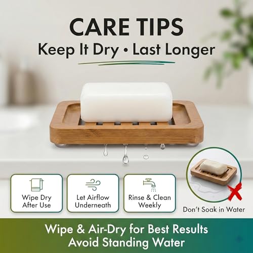 Bamboo Soap Dish with Drainage, 2 Pack Slotted Self Draining Bar Soap Holder, Acacia Finish for Shower, Bathroom Sink & Kitchen Countertop - color: Acacia Brown