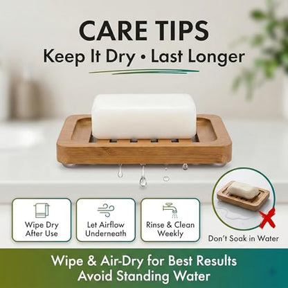 Bamboo Soap Dish with Drainage, 2 Pack Slotted Self Draining Bar Soap Holder, Acacia Finish for Shower, Bathroom Sink & Kitchen Countertop - color: Acacia Brown