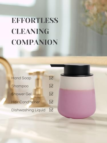 INGOFIN Ceramic Foaming Soap Dispenser - 12oz Foam Hand Soap Dispenser Bathroom, Refillable Modern Dish Dispenser with Pump for Kitchen, Beige and Pink - color: Beige and Pink