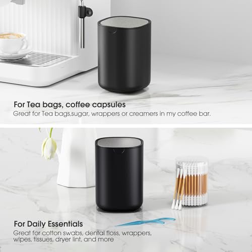 CEROELDA Mini Desktop Trash Can with Swing-Top Lid, 0.4 Gal/1.5L Tabletop Trash Can, Small Wastebasket for Bathroom Countertop, Vanitie, Coffee Area, or Office (Black) - color: Black