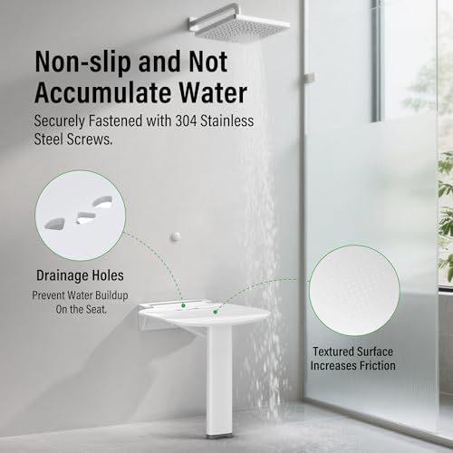 16-Inch Wall-Mounted Folding Shower Seat, Stable Anti-Slip Chair Legs Foldable Shower Chair, Textured Seat Surface Suitable for Seniors Disable(ADA Compliant), Maximum Capacity 660 lb - size: 16 inches
