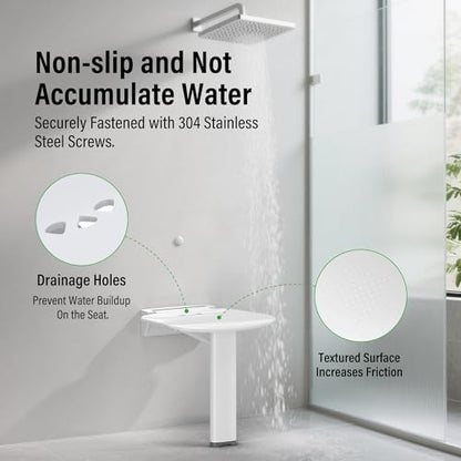 16-Inch Wall-Mounted Folding Shower Seat, Stable Anti-Slip Chair Legs Foldable Shower Chair, Textured Seat Surface Suitable for Seniors Disable(ADA Compliant), Maximum Capacity 660 lb - size: 16 inches