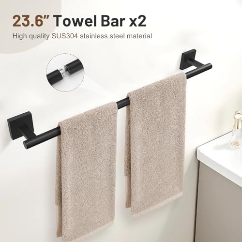 Lairuier 10-Piece Matte Black Bathroom Accessories, Towel Bar Set | Bathroom Hardware Set Includes SUS304 23.6" Towel Bar, Towel Ring, Toilet Paper Holder and Towel Hooks Wall Mounted - color: Black, size: 10 Pieces - Extended